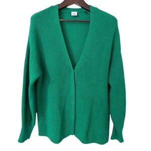 Cabi 3709 Kelly Green Ribbed Knit V-Neck Cardigan Sweater Large